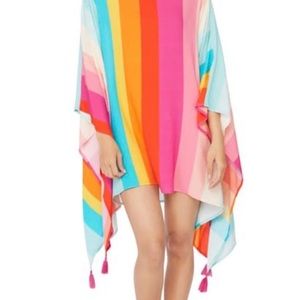 NWT Trina Turk Anniversary Sunrise Rainbow Stripe Caftan / Swim Cover up